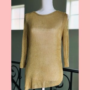 Chico’s Gold Metallic Cold Shoulder Knit Top